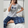 Grey Good Night Print With Blue Check Trouser
