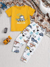 Yellow Mini Car Printed Half Sleeves T-Shirt with White Cars Printed Pajama For Kids (TNW-603)