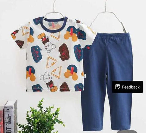 White Multi Bears Print Kids Night Suit (TNW-608)