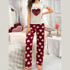 Off White Heart With Maroon Hearts Printed Night Wear