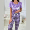 Lilac Smile Print With Check Printed Trouser Night wear