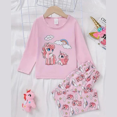 Pink Unicorn Rainbow Printed Kids Night Suit (TNW-604)
