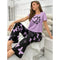 Lilac With Black Butterflies Heart Printed T-shirt And Butterflies Printed Trouser Suit (KO-NS-481)