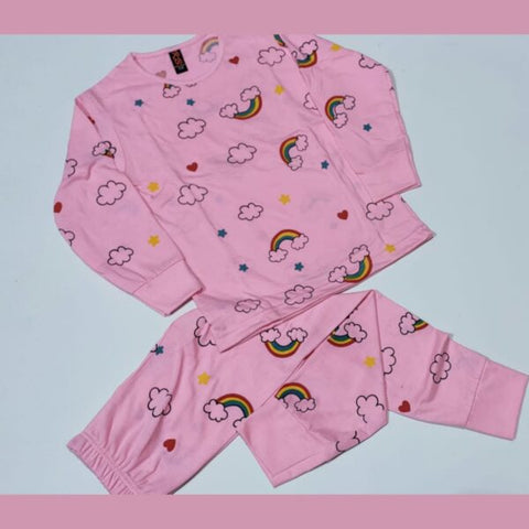 Baby or Baba Pink Rainbow print Night Suit for Kids (1 Pcs) (TNW-225)
