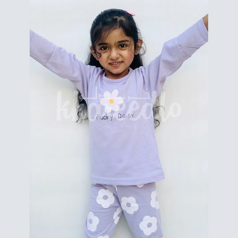 Purple Daisy Flowers Printed Kids Night Suit (TNW-606)