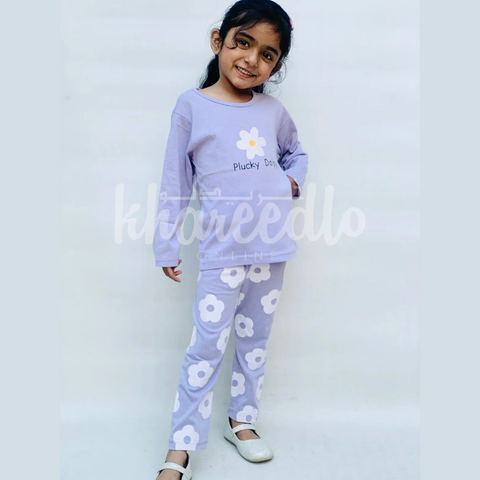 Purple Daisy Flowers Printed Kids Night Suit (TNW-606)