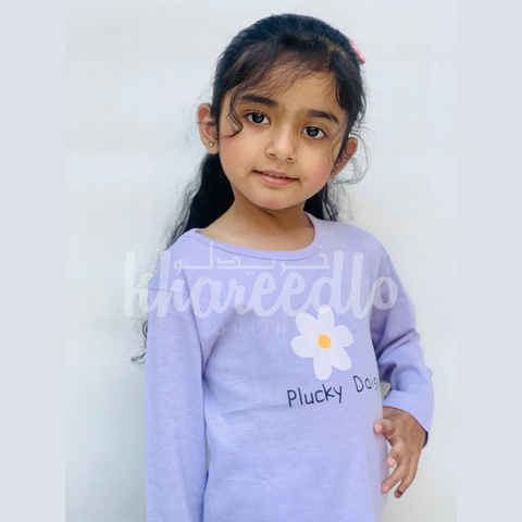 Purple Daisy Flowers Printed Kids Night Suit (TNW-606)