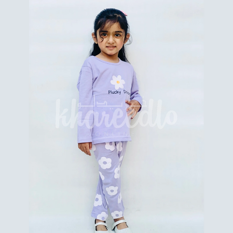 Purple Daisy Flowers Printed Kids Night Suit (TNW-606)