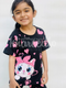 Black Kitty With Pink Hearts Print Kids Night Suit (TNW-601)