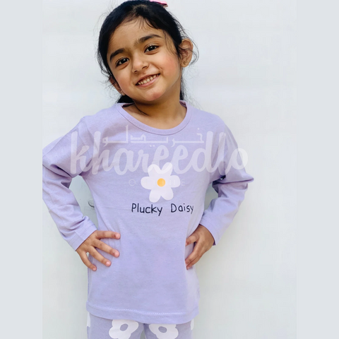 Purple Daisy Flowers Printed Kids Night Suit (TNW-606)