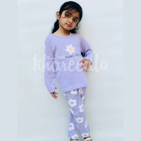Purple Daisy Flowers Printed Kids Night Suit (TNW-606)