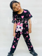 Black Kitty With Pink Hearts Print Kids Night Suit (TNW-601)