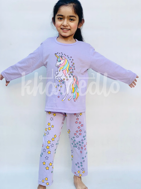 Purple Unicorn Printed Kids Night Suit (TNW-605)
