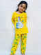 Yellow Barbie Girl Printed Full Sleeves T-shirt with Flower Printed Pajama Kids Suits (TNW-619)