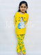 Yellow Barbie Girl Printed Full Sleeves T-shirt with Flower Printed Pajama Kids Suits (TNW-619)