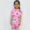 Pink Kitty with black hearts Printed Kids Night Suit (TNW-611)