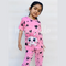Pink Kitty with black hearts Printed Kids Night Suit (TNW-611)