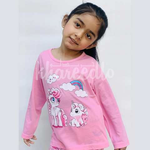 Pink Unicorn Rainbow Printed Kids Night Suit (TNW-604)