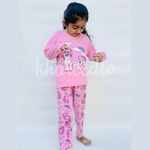 Pink Unicorn Rainbow Printed Kids Night Suit (TNW-604)