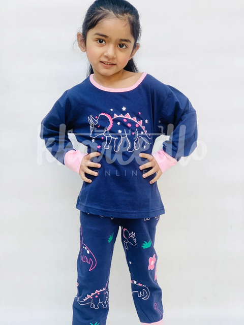 Navy Blue Hippo Printed Kids Night Suit (TNW-614)