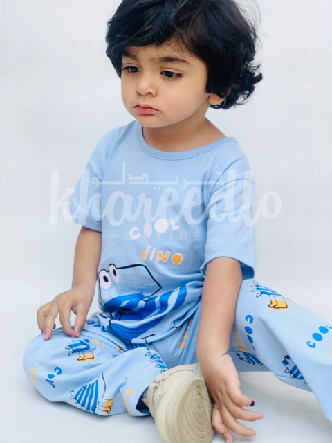 Sky blue Cool Dino Printed Kids Night Suit (TNW-610)