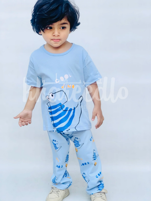 Sky blue Cool Dino Printed Kids Night Suit (TNW-610)