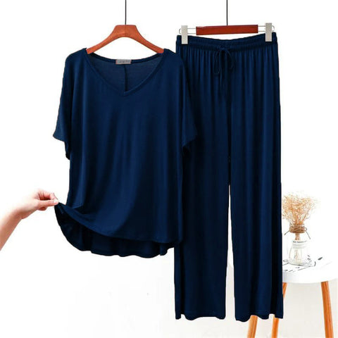 Navy Blue V Neck Half Sleeves Shirt With Lose Style Lounge Wear (KO-NS-394)