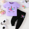 Purple Unicorn Printed Half Sleeves Printed Kids Night Suit (TNW-618)