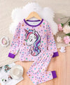 Pink Unicorn Multi Star Printed Full Sleeves Printed Pajama Kids Night Suit (TNW-617)